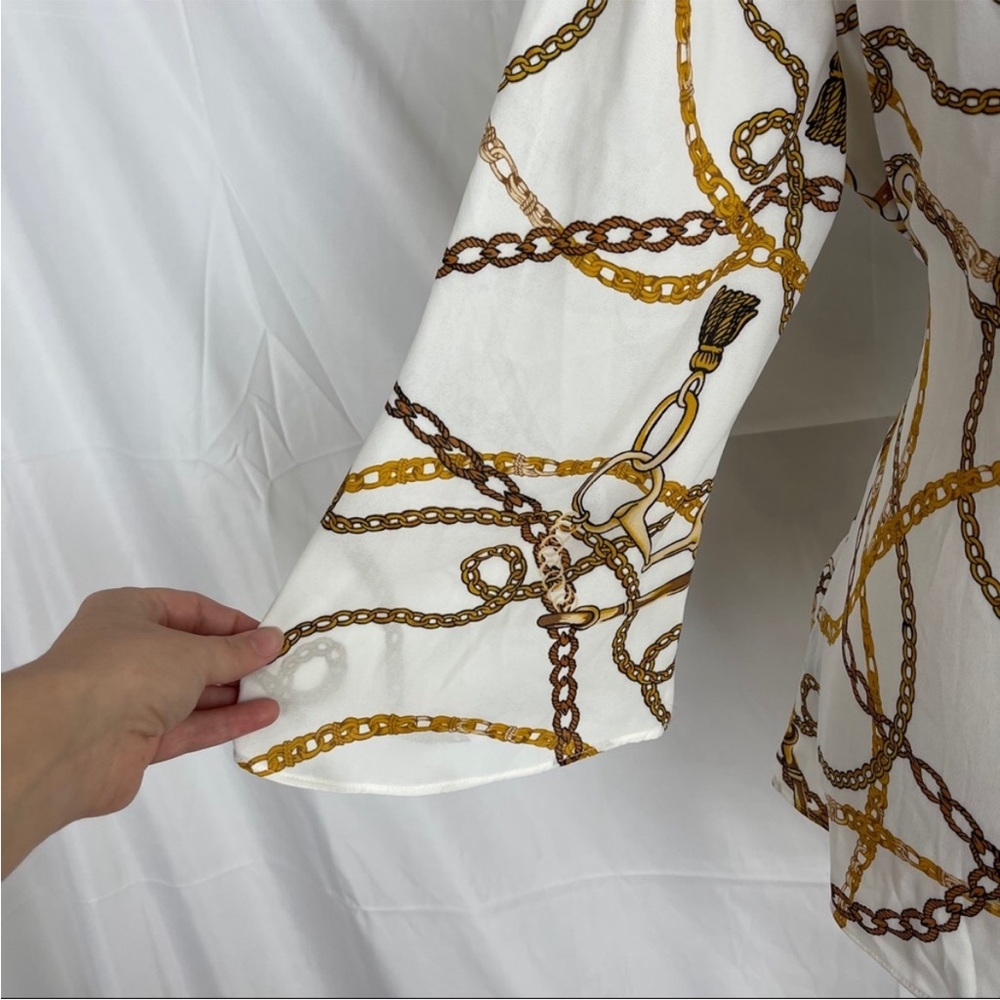 Worthington Chic Chain Print Blouse with Tie Waist - Picture 6 of 9